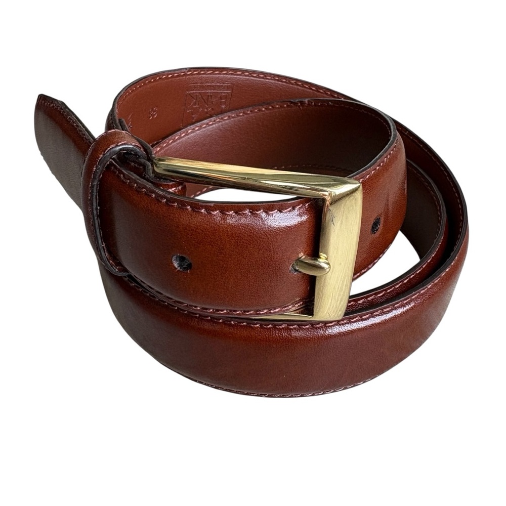 Jos. A. Banks Men's Brown Leather Belt Size 38 Gold Tone Buckle